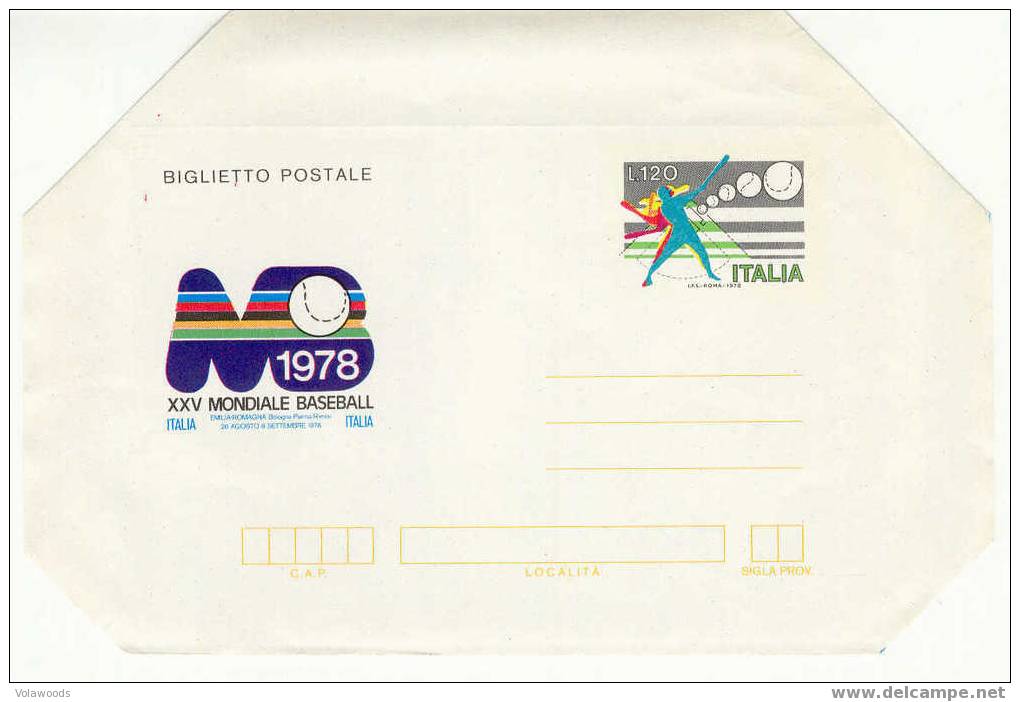 Italia - Biglietto Postale Nuovo XXV Mondiale Di Baseball - Honkbal