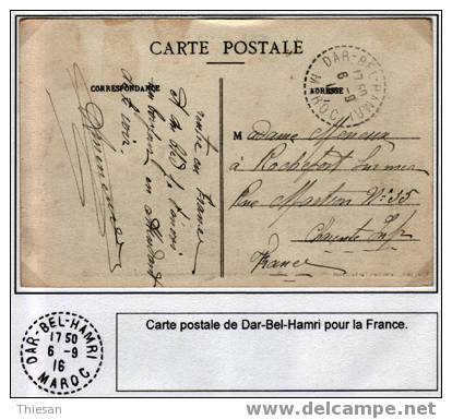 Maroc Morocco Marruecos Dar Bel Hamri 1916 Sur Carte Cover Carta - Storia Postale