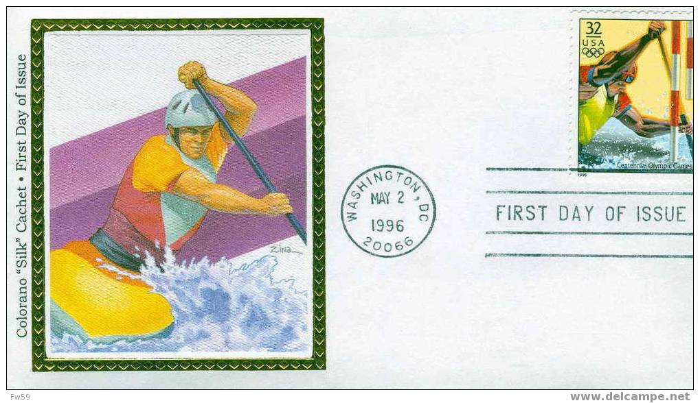 CANOE FDC USA 1996 JEUX OLYMPIQUES D ATLANTA ET 100 ANS DES JEUX OLYMPIQUES - Canoë