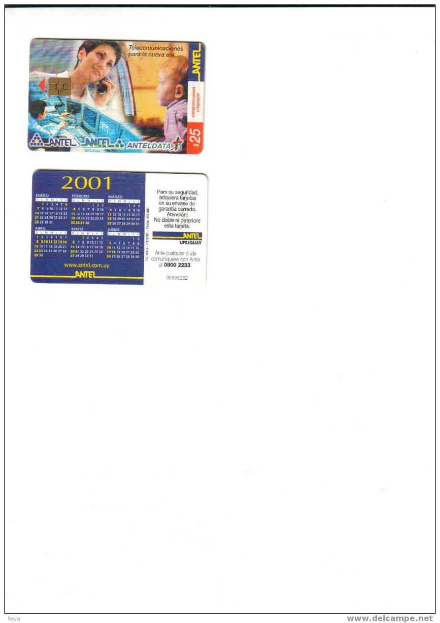 URUGUAY $25 WOMAN ON PHONE CHILD CALENDAR FOR 1/2  2001 ON BACK TC 166 CHIP READ DESCRIPTION !! - Uruguay