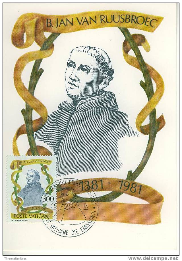 J0667 Bienheureux Jan Van Ruusbroec Mystique Flamand 714 Vatican 1981 Premier Jour FDC Maximum - Covers & Documents