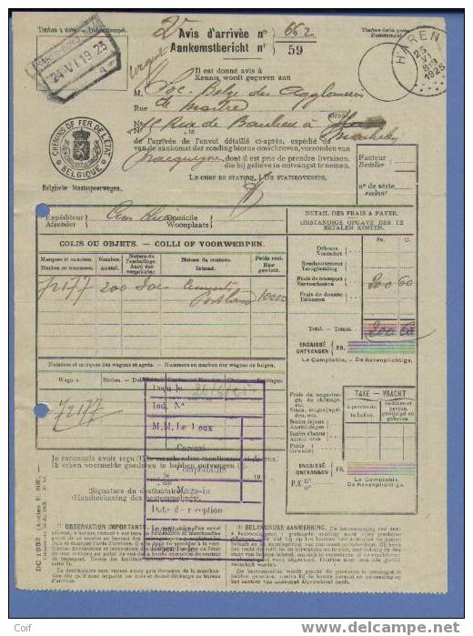 CHEMIN DE FER L´ETAT / AANKOMSTBERICHT  Met Spoorwegstempel HAREN-NORD N°4 Op 25/6/1925 + Cirkelstempel HAREN - Andere & Zonder Classificatie