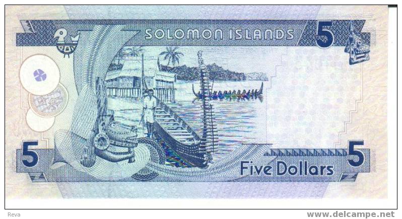 SOLOMON ISLANDS $5 BLUE NATIONAL EMBLEM FRONT BOAT BACK  SIG6 UNC  P19 READ DESCRIPTION !! - Salomonseilanden