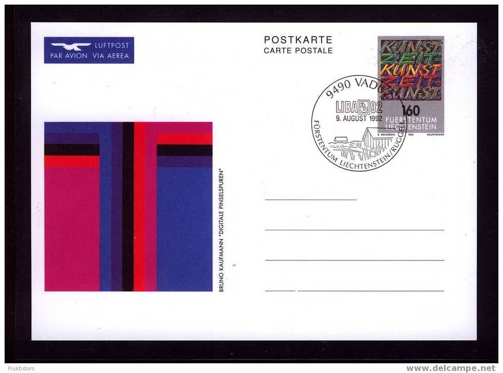 Liechtenstein Postal Stationery - Ganzsache Nr 96 - Painting ´Digitale Pinselspuren´ By Bruno Kaufmann - Interi Postali