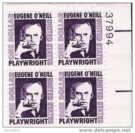 US Scott 1294 - Plate Block Of 4 Right Upper Plate # 37994 - 1 Dollar Eugene O´Neill Mint Never Hinged - Plattennummern