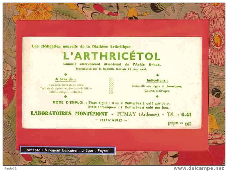 BUVARD / BLOTTER  :Pharmacie . L'ARTHRICETOL : FUMAY  Ardennes - Produits Pharmaceutiques