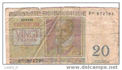 BILLET - 20 FRANCS - ROYAUME DE BELGIQUE - 03 - 04 - 56 - THESAURIE -PHILIPPUS DE LASSUS - F07 972795 - Sonstige & Ohne Zuordnung