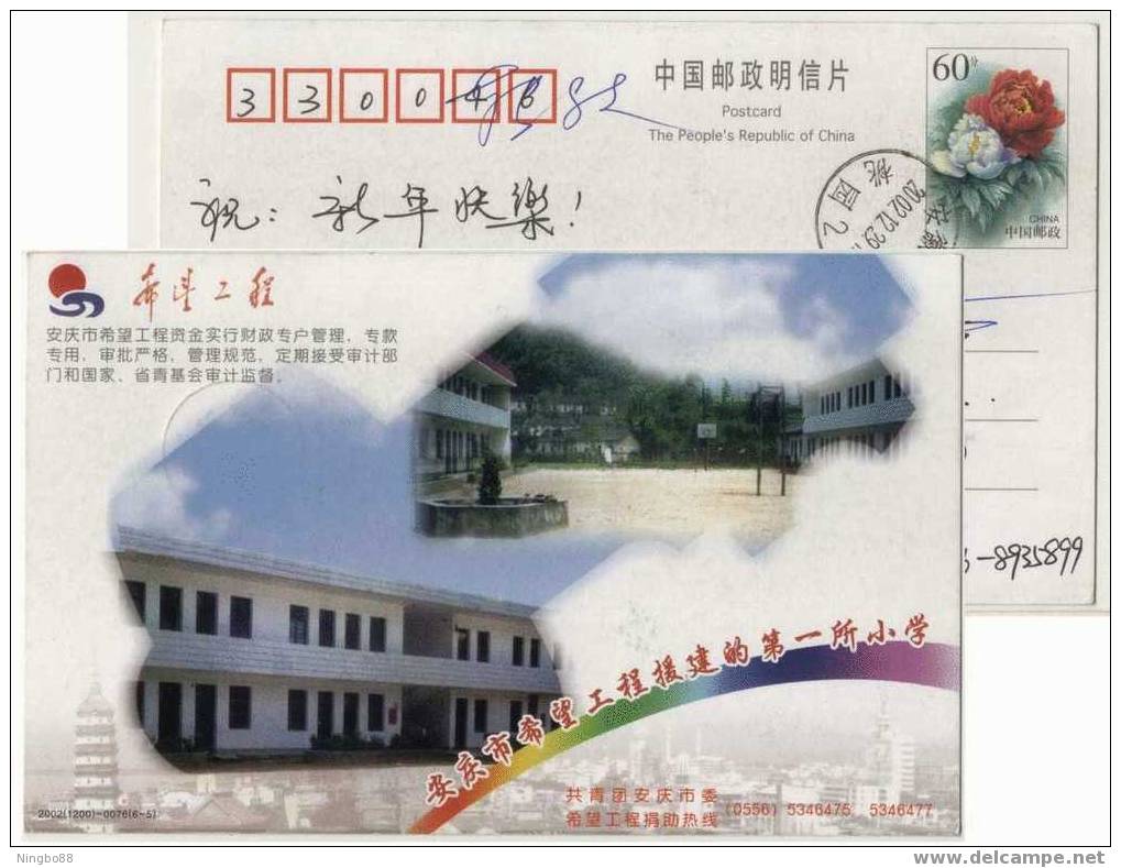 China 2002 Anqing Primary School Pre-stamped Card Simply Basketball Stand - Basketball