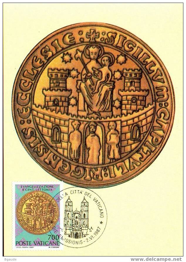 VATICAN CARTE MAXIMUM NUM.YVERT 809 800 ANS DE L EVANGELISATION DE LA LETTONIE SCEAU DU CHAPITRE DE RIGA - Maximum Cards