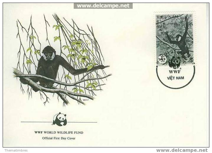 W0448 Gibbon Concolor Gibbons Viet Nam 1987 FDC Premier Jour WWF - Affen