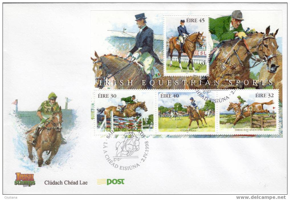 IRLANDA-   - FDC Con Foglietto E Annullo Figurato 2/4/98 Corse Cavalli - Hippisme