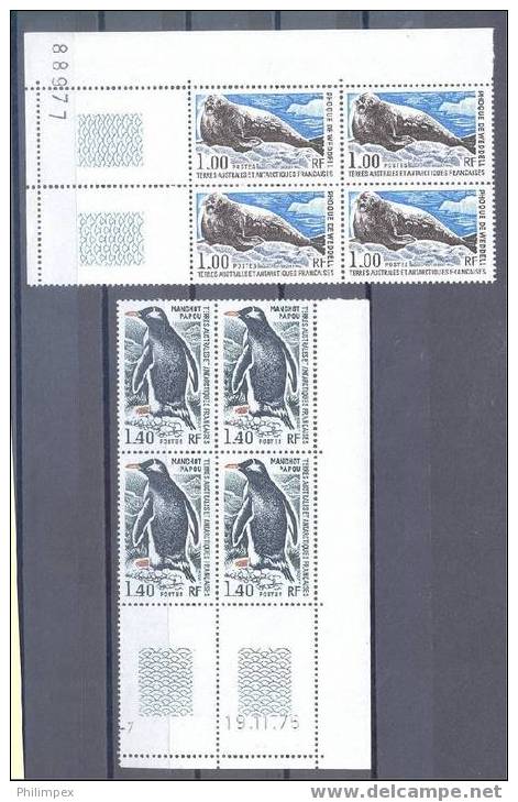 TAAF / FSAT, ANIMALS 4 STAMPS,  BLOCKS OF 4, MNH ** - Unused Stamps