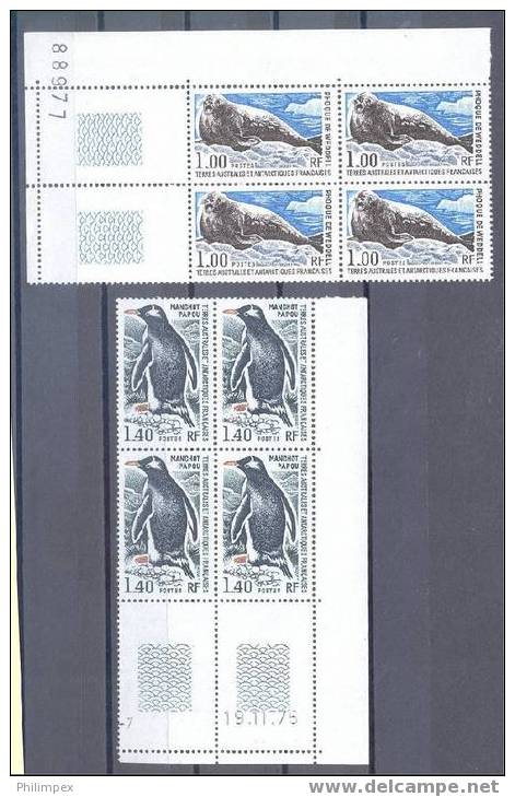 TAAF / FSAT, ANIMALS 4 STAMPS,  BLOCKS OF 4, MNH ** - Nuovi