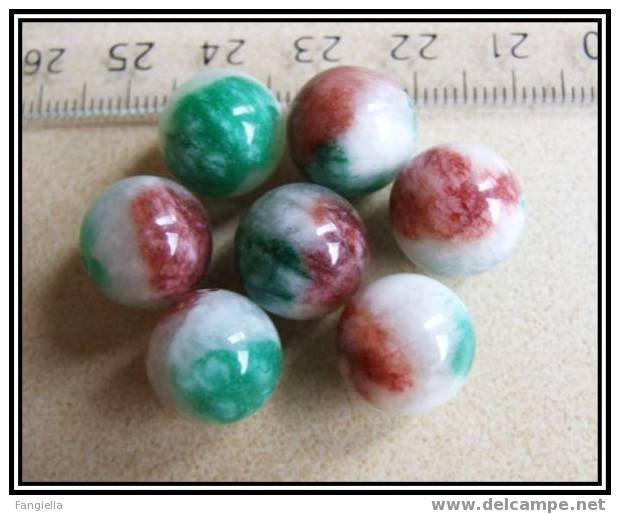 Lot De 3 Perles En Jade Vert Blanc Bordeau 12mm - Parels