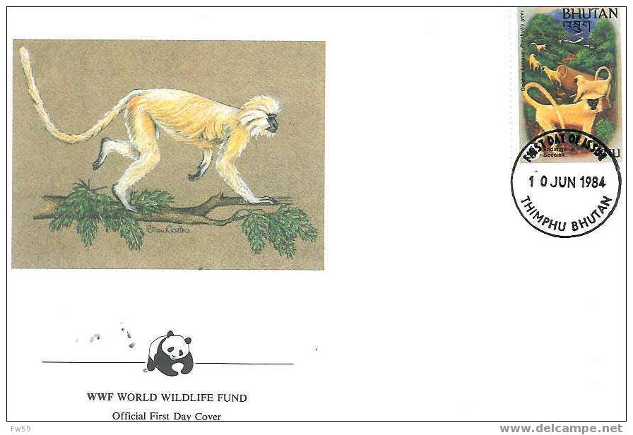 SINGES FDC BHOUTAN 1984 SINGES MODELE 3 - Monkeys