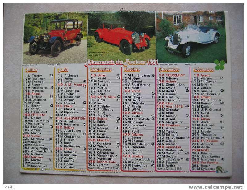 Calendrier 1991 : Voitures (Rolls Royce 1914; Alfa Roméo 1930; Citroen 1934; Clément 1902, 1903; Panhard-Levassor 1910) - Grossformat : 1991-00