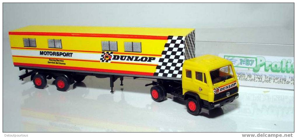 Praliné HO 1/87 Ensemble Routier Mercedes Dunlop Et Ford + Remorque NEUF ! - Baanvoertuigen