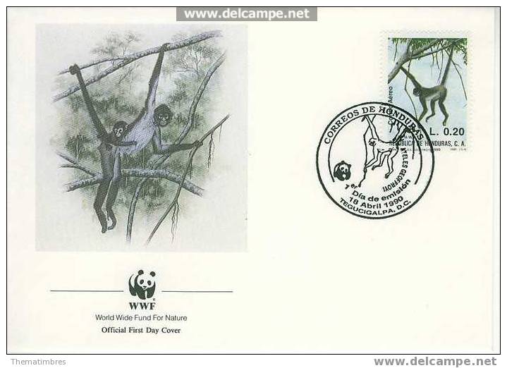 W0336 Singe Araignee Atele De Geoffroy Honduras 1990 FDC Premier Jour WWF - Apen