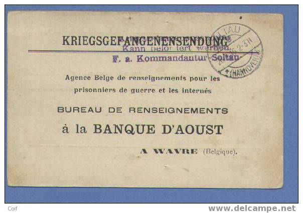 KRIEGSGEFANGENENSENDUNG Met Stempel SOLTAU Naar "Prisonniers De Guerre Et Les Internes / BUREAU DE RENSEIGNEMENTS" - Krijgsgevangenen