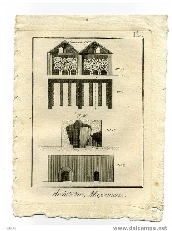 - "ARCHITECTURE, MACONNERIE - PL. 7". EAU FORTE DU XVIIIe S. - Otros & Sin Clasificación