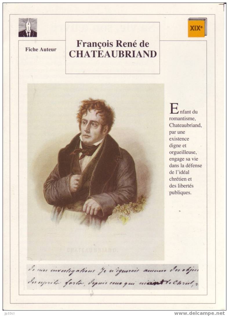 Fiche D´auteur Sur Chateaubriand - Learning Cards