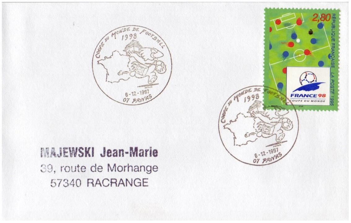 FRANCE Env.cachet De Privas Le  6 - 12 -1997 Cup  France 1998 Football - 1998 – France