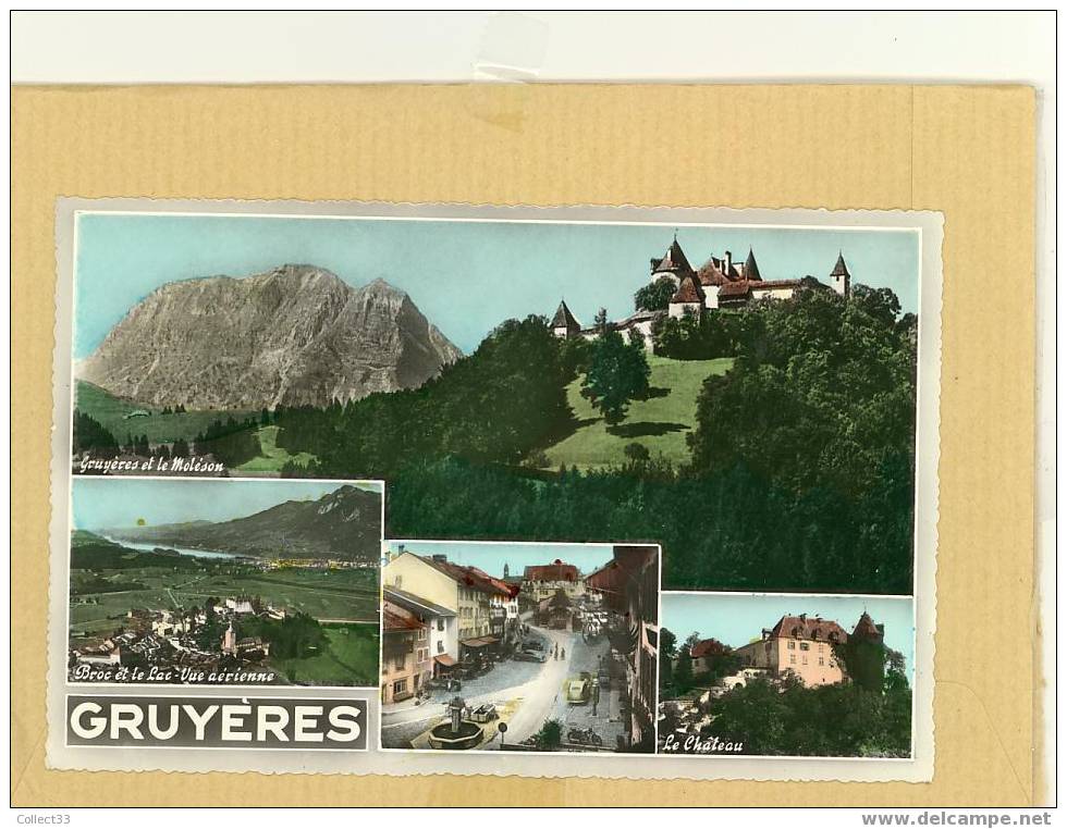 Suisse - Gruyères - Multivues : Le Moléson, Broc Et Le Lac, Le Chateau - CPSM Couleur Non Voyagé - Ed M. Rouge Sans N° - Broc