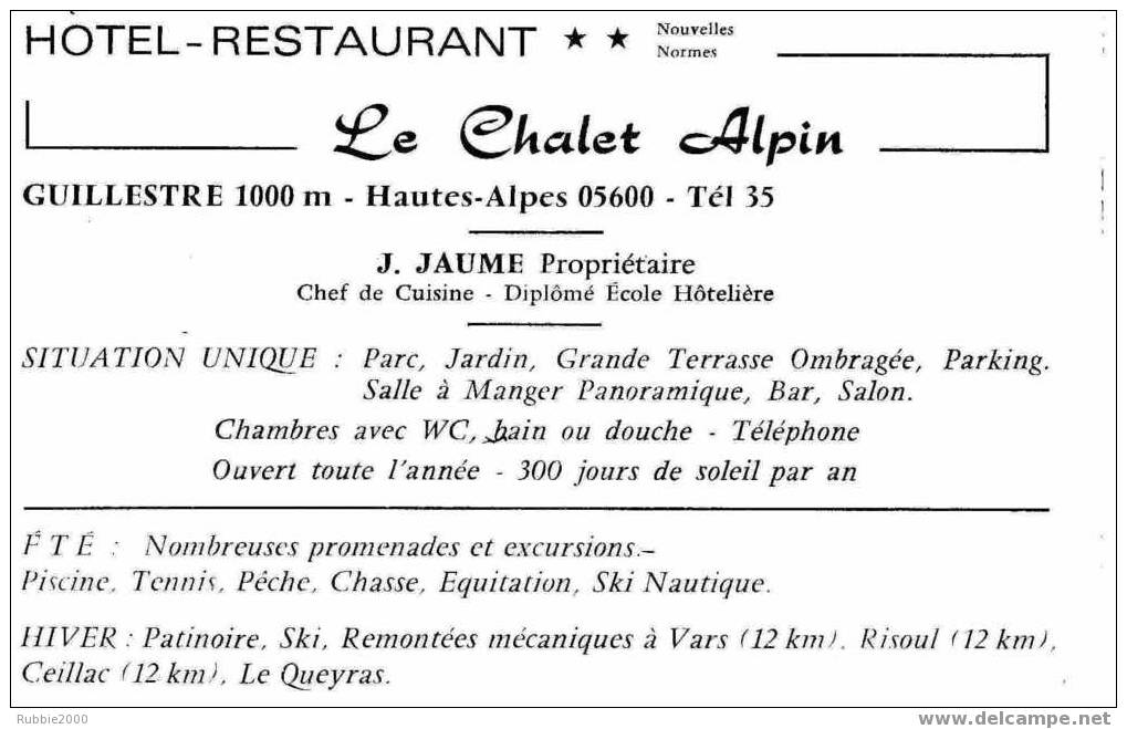 GUILLESTRE CARTE DOUBLE PUBLICITAIRE DU CHALET ALPIN HOTEL RESTAURANT CARTE PHOTO EN TRES BON ETAT - Guillestre