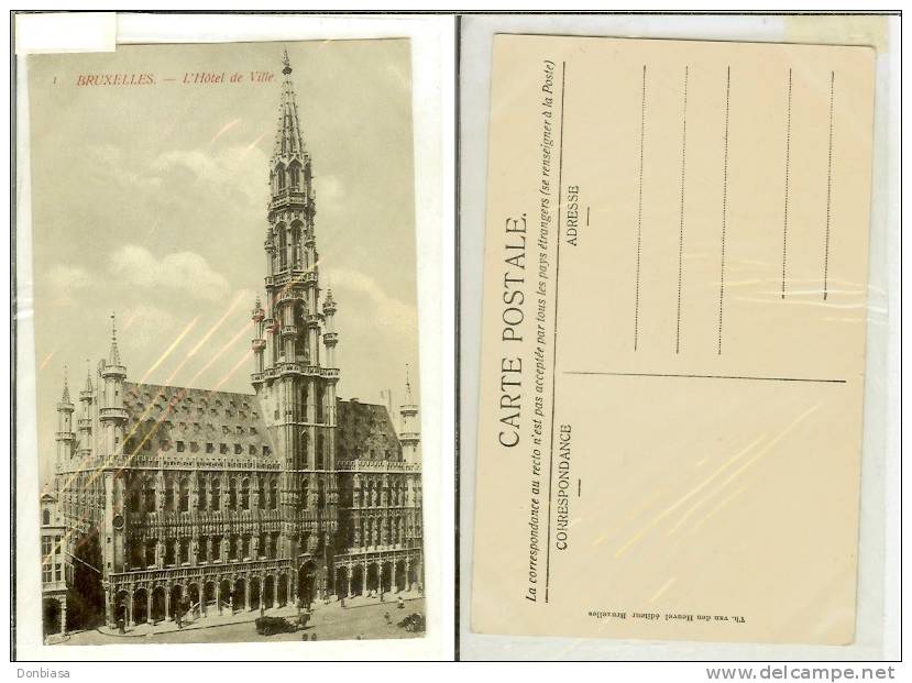 Bruxelles: L´Hotel De Ville. Carte Postale Premiére ´900, Animée - Cafés, Hoteles, Restaurantes