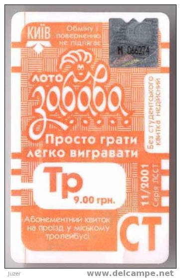 Ukraine, Kiev: Month Trolleybus Card For Students 2001/11 - Europe