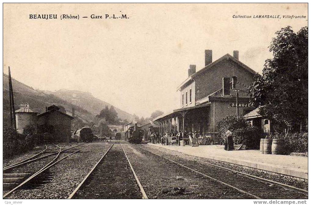 69 BEAUJEU Gare PLM, Train Vapeur à Quai, Ed Lamarsalle, 191? - Beaujeu