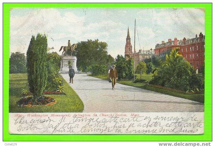 BOSTON, MA - WASHINGTON MONUMENT - ARLINGTON ST. CHURCH -  ANIMATED - TRAVEL IN 1907 - UNDIVIDED BACK - - Boston