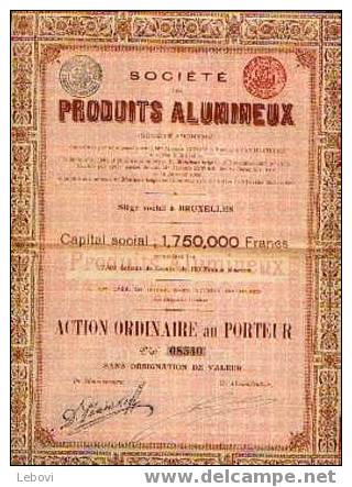 BRUXELLES  "Soc. Des Produits Alumineux" - Actiion Ordinaire - Capital : 1.750.000 Fr (1909) - Industry