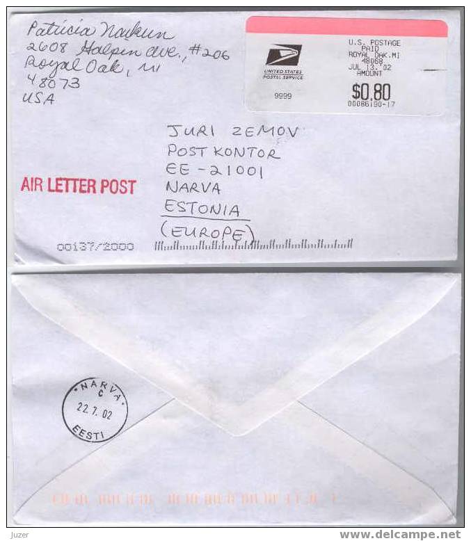 Cover From USA To Estonia (13) - Cartas & Documentos