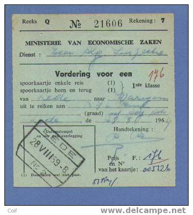 Stempel LEDE Op "Vordering Voor Een Spoorkaartje / Bulletin De Réquisition Pour Un Billet De Chemin De Fer" - Otros & Sin Clasificación