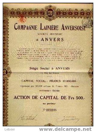 ANVERS "Cie Lainière Belge SA" Action De Capital De 500 Fr - Capital : 10.000.000 Fr - Textil