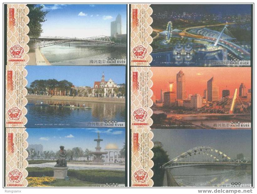 2006 CHINA BRIDGES OVER HAIHE RIVER P-CARD 6V - Postcards