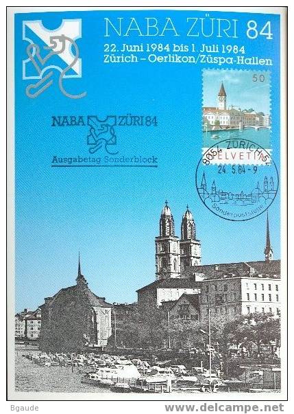 SUISSE CARTE MAXIMUM NUM.YVERT 1206  NABA-ZURI84 PANORAMA DE ZURICH - Cartes-Maximum (CM)