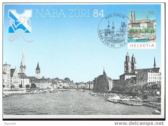 SUISSE CARTE MAXIMUM NUM.YVERT 1207  NABA-ZURI84 PANORAMA DE ZURICH - Cartes-Maximum (CM)