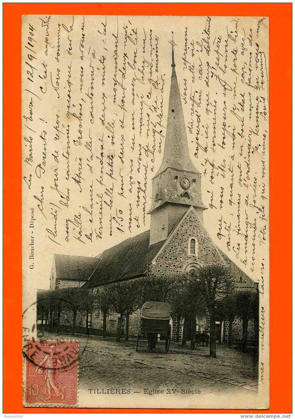 TILLIERES SUR AVRE EGLISE 1904 CARTE PRECURSEUR EN BON ETAT - Tillières-sur-Avre