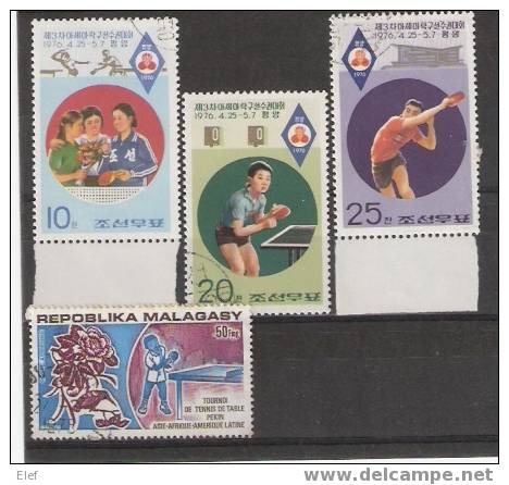 TENNIS De TABLE : 4 Timbres Obl. , 1976 (Corée , Madagascar ); TB - Tafeltennis