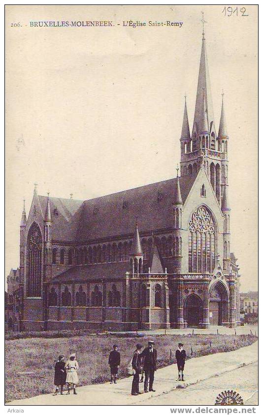 MOLENBEEK = L'église St Remy  N° 206 = Très Animée (1912) - Molenbeek-St-Jean - St-Jans-Molenbeek