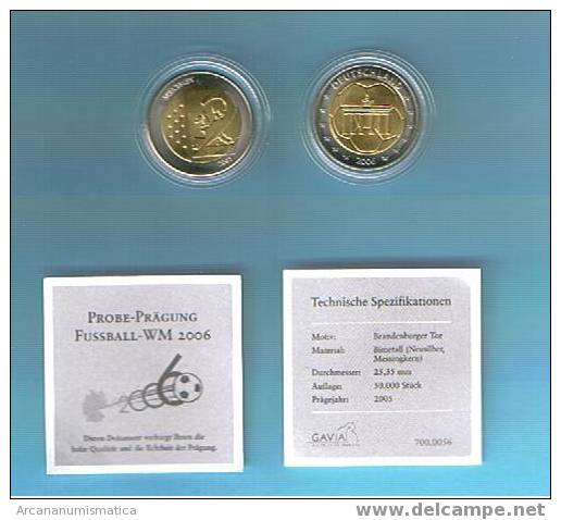 ALEMANIA 2 EURO PRUEBA SPECIMEN 2005 FIFA 2006 Pieza MUY RARA/VERY RARE  DL-113 - Allemagne