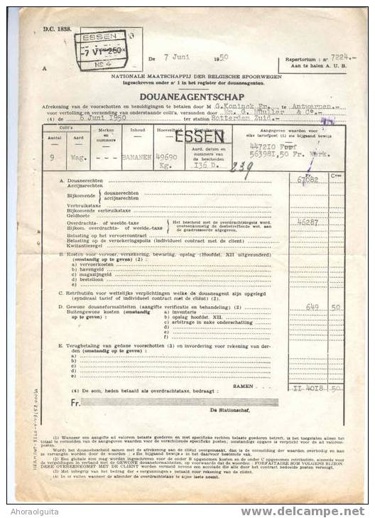 Document Douane  Cachet De Gare Et Griffe Linéaire ESSEN 1950  --  4/969 - Other & Unclassified