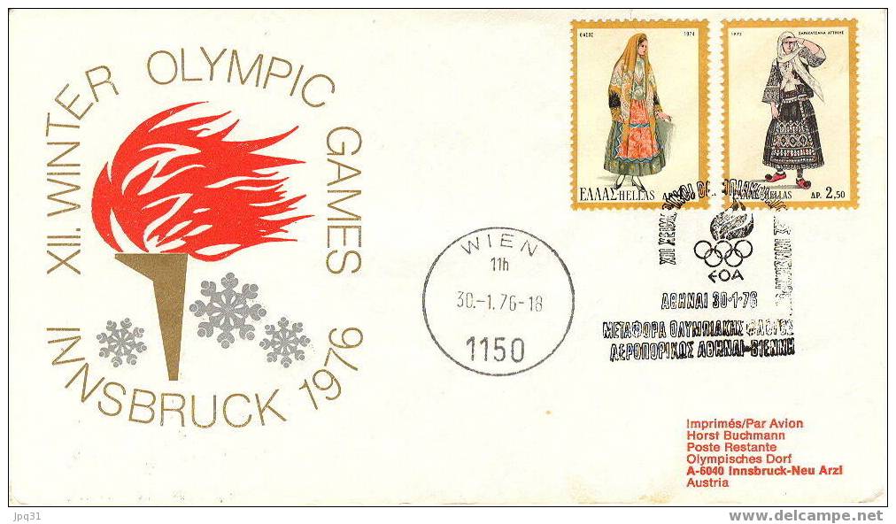 Enveloppe Vol Spécial Athènes Innsbruck 30/01/76 Jeux Olympiques D'Innsbruck - Hiver 1976: Innsbruck