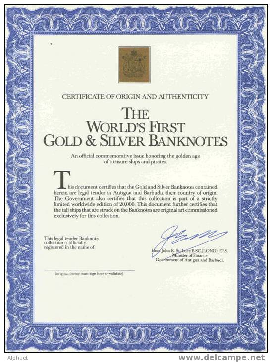 The World´s First Gold & Silver Banknotes -SAMUEL BELLAMY´S WHIDAH - Andere & Zonder Classificatie