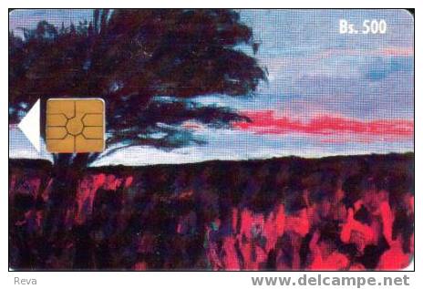 VENEZUELA 500 B  LANDSCAPE  RED  TREE  VEN-16a  CHIP 2  2 MORENO LOGO ON BACK VERY SMALL SN  READ DESCRIPTION !! - Venezuela