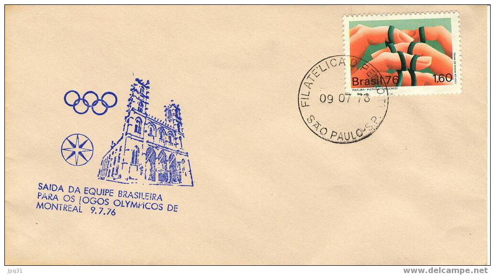 Enveloppe 09/07/76 - Départ De L'équipe Brésilienne De Sao Paulo Pour Les Jeux Olympiques De Montréal - Ete 1976: Montréal