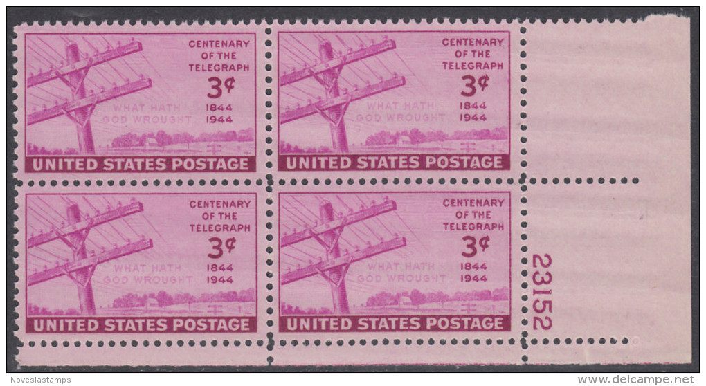 !a! USA Sc# 0924 MNH PLATEBLOCK (LR/23152) - Telegraph - Unused Stamps