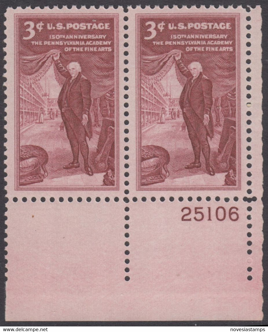 !a! USA Sc# 1064 MNH Horiz.PAIR From Lower Right Corner W/ Plate-# 25106 - Pennsylvania Academy Of The Fine Arts - Ongebruikt